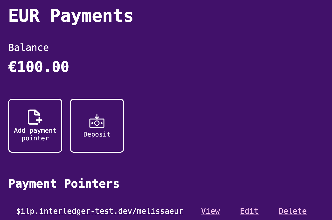 Account showing balance amount and payment pointer